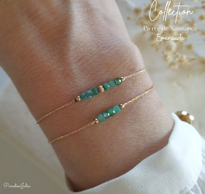 Bracelet Pierre de Naissance-Mai Emeraude-or gold filled