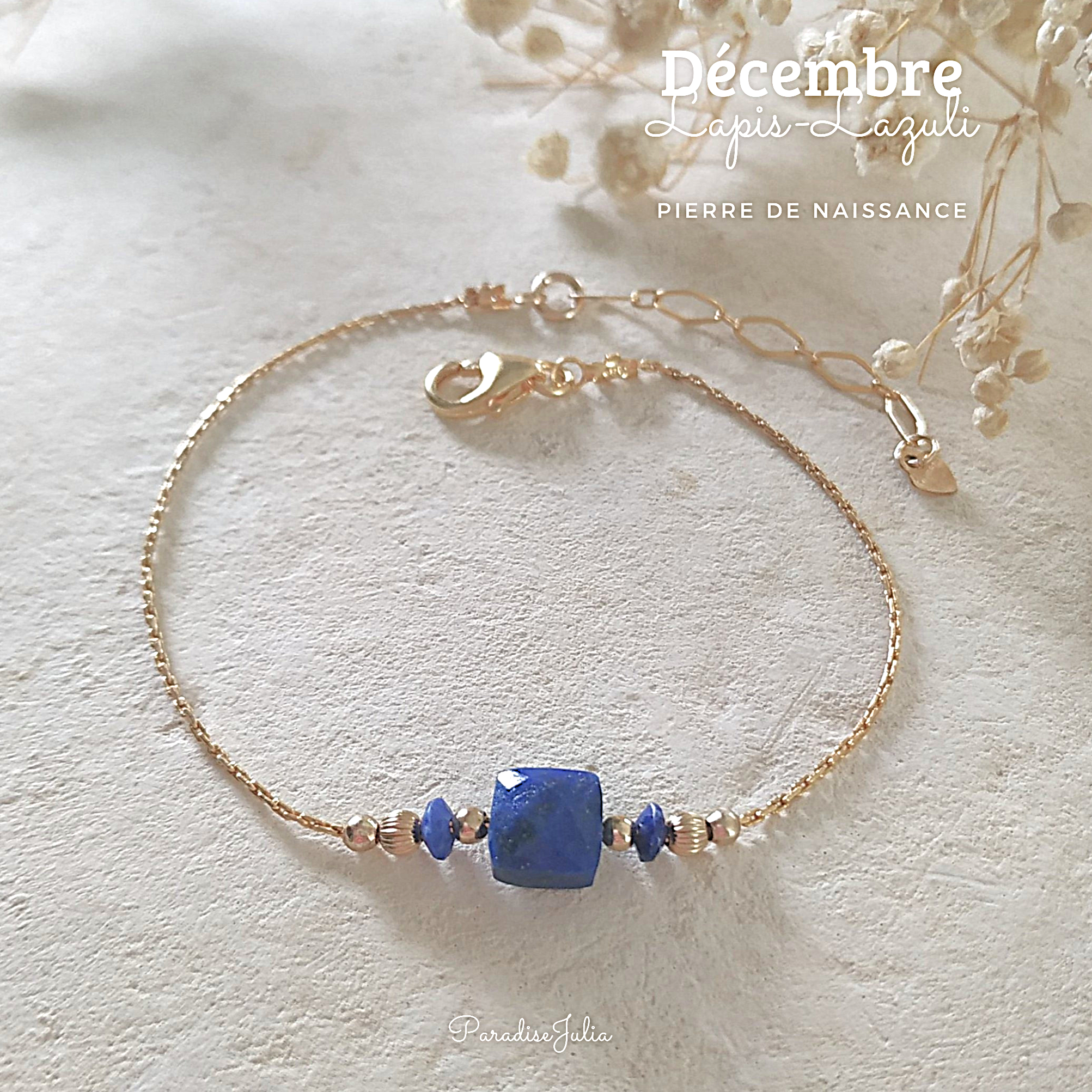 Bracelet Pierre de naissance-Décembre-Lapis Lazuli naturelle-Gold filled -Paradise julia