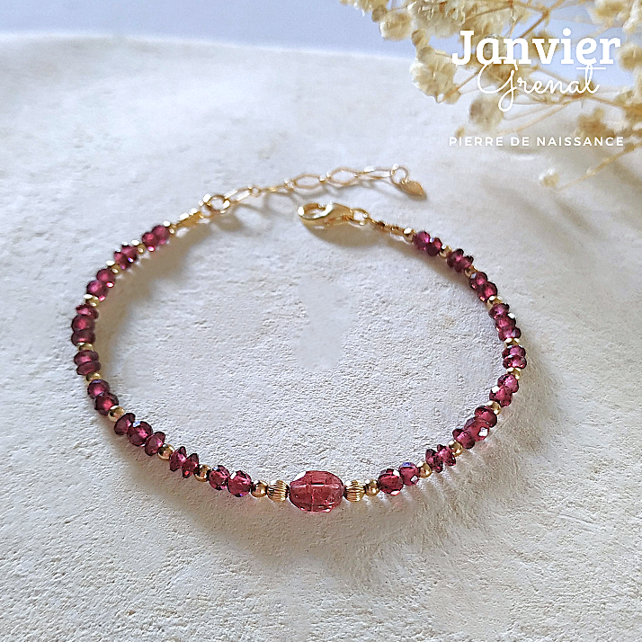 Bracelet Pierre de Naissance-Janvier-Grenat-en or Gold filled-Paradise julia