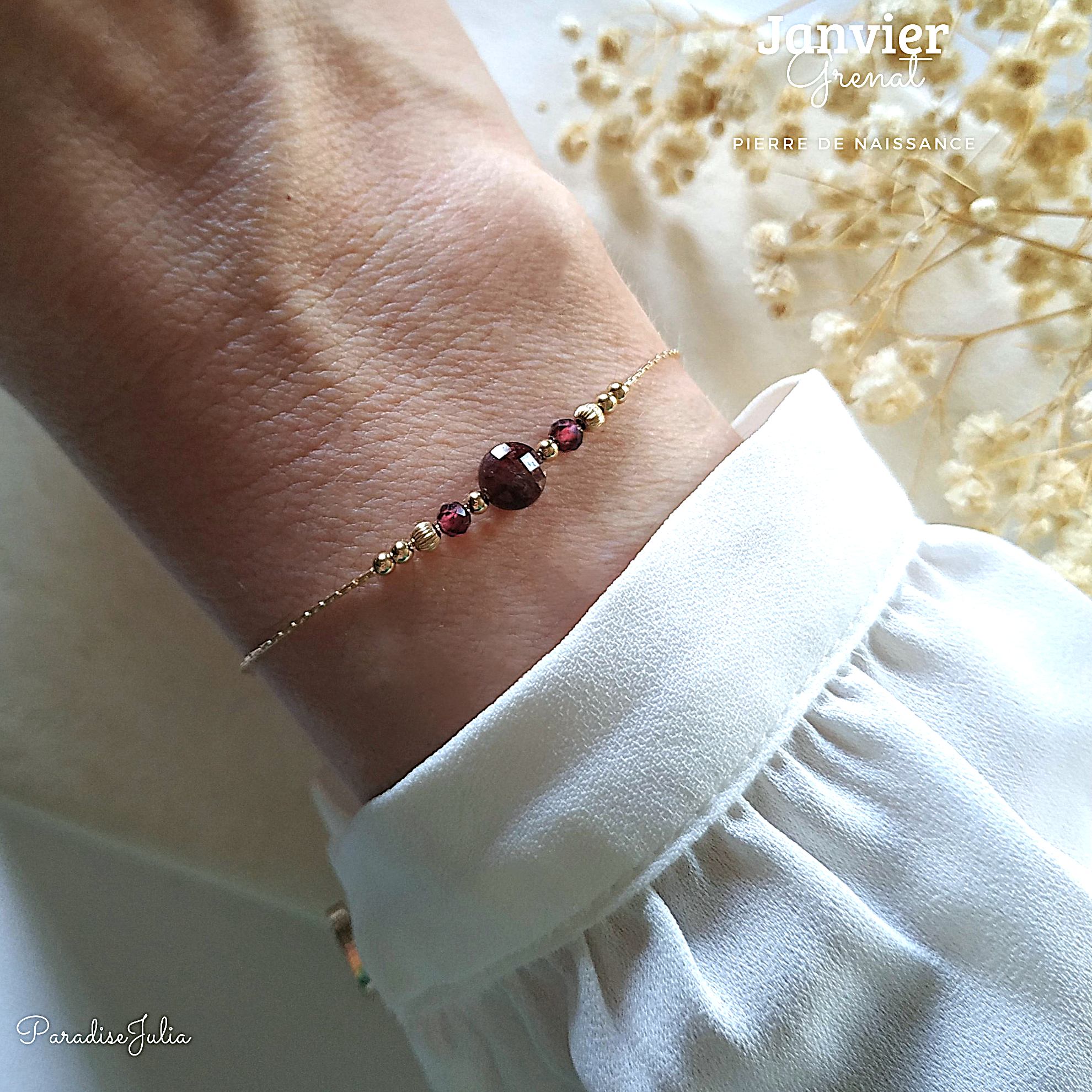 Bracelet Pierre de Naissance-Janvier-Grenat pierre naturelle -