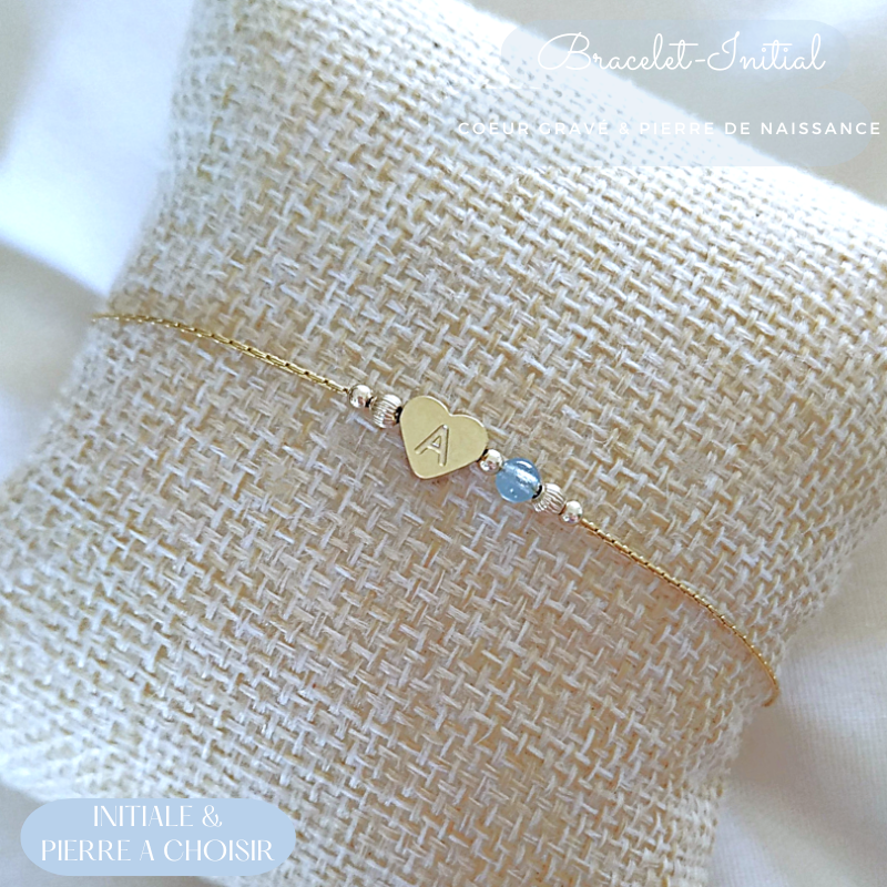 Bracelet coeur et Pierre de Naissance-personnalisé-Paradise Julia