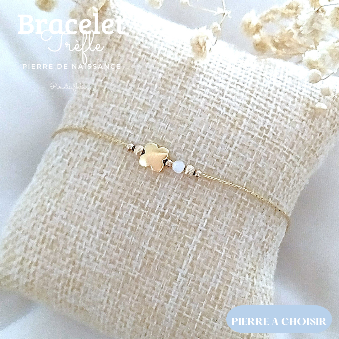 Bracelett Trèfle -Pierre de Naissance-personnalisé-gold filled-paradisejulia
