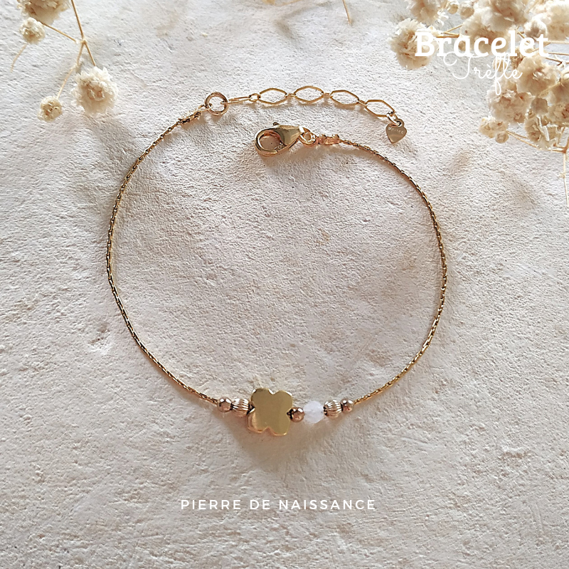 Bracelett Trèfle -Pierre de Naissance &amp; personnalisé &amp; or gold filled-