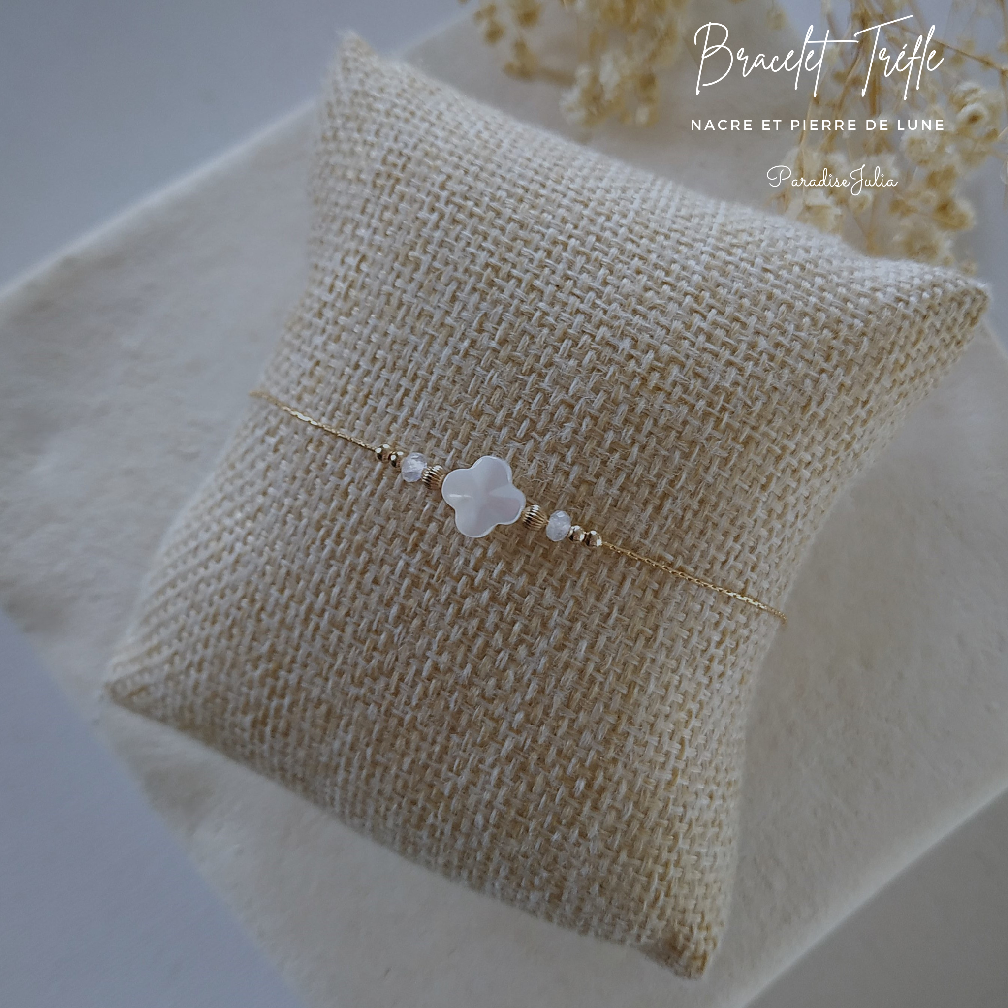Idée cadeau femme noel-Bracelet Tréfle en Nacre-Pierre de Naissance-Gold filled