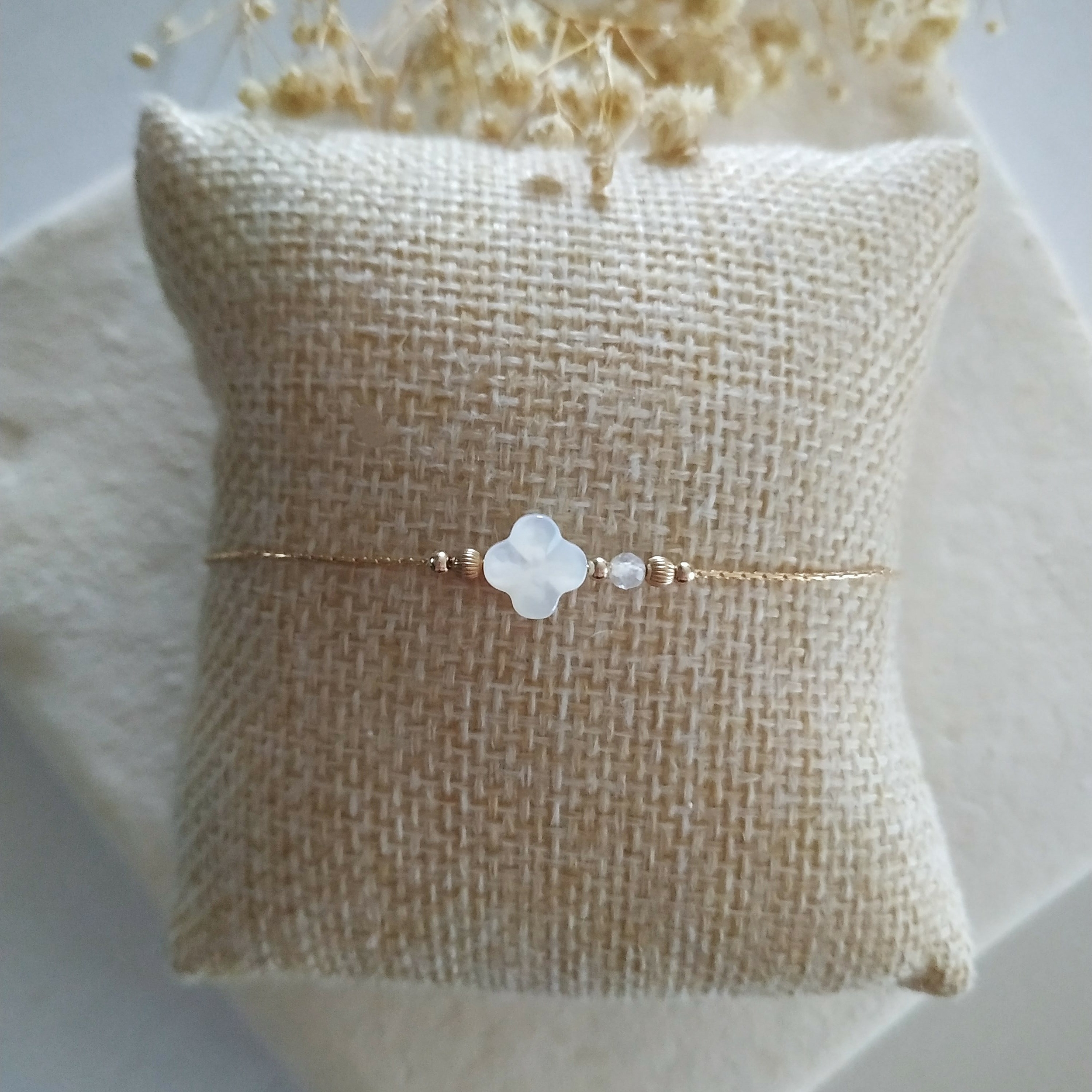 Bracelet Pierre de Naissance-Tréfle Nacre-or Gold filled-ParadiseJulia