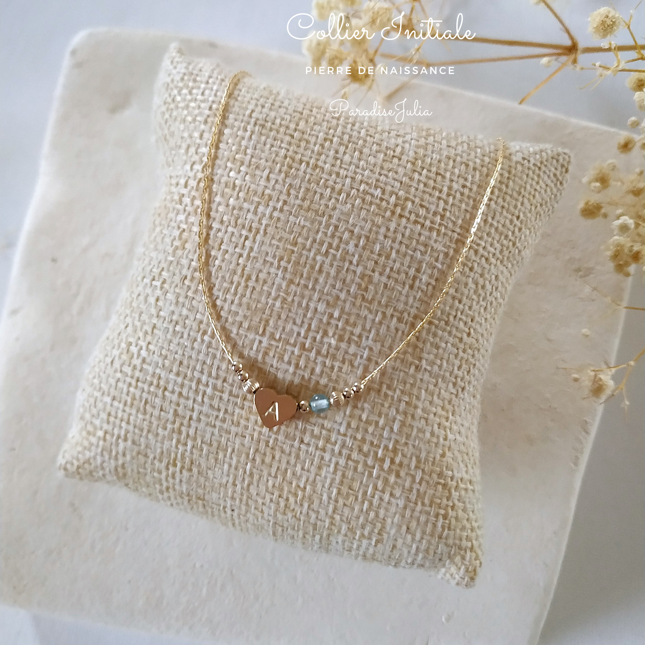 Collier Initiale et Pierre de Naissance- Idée cadeau femme