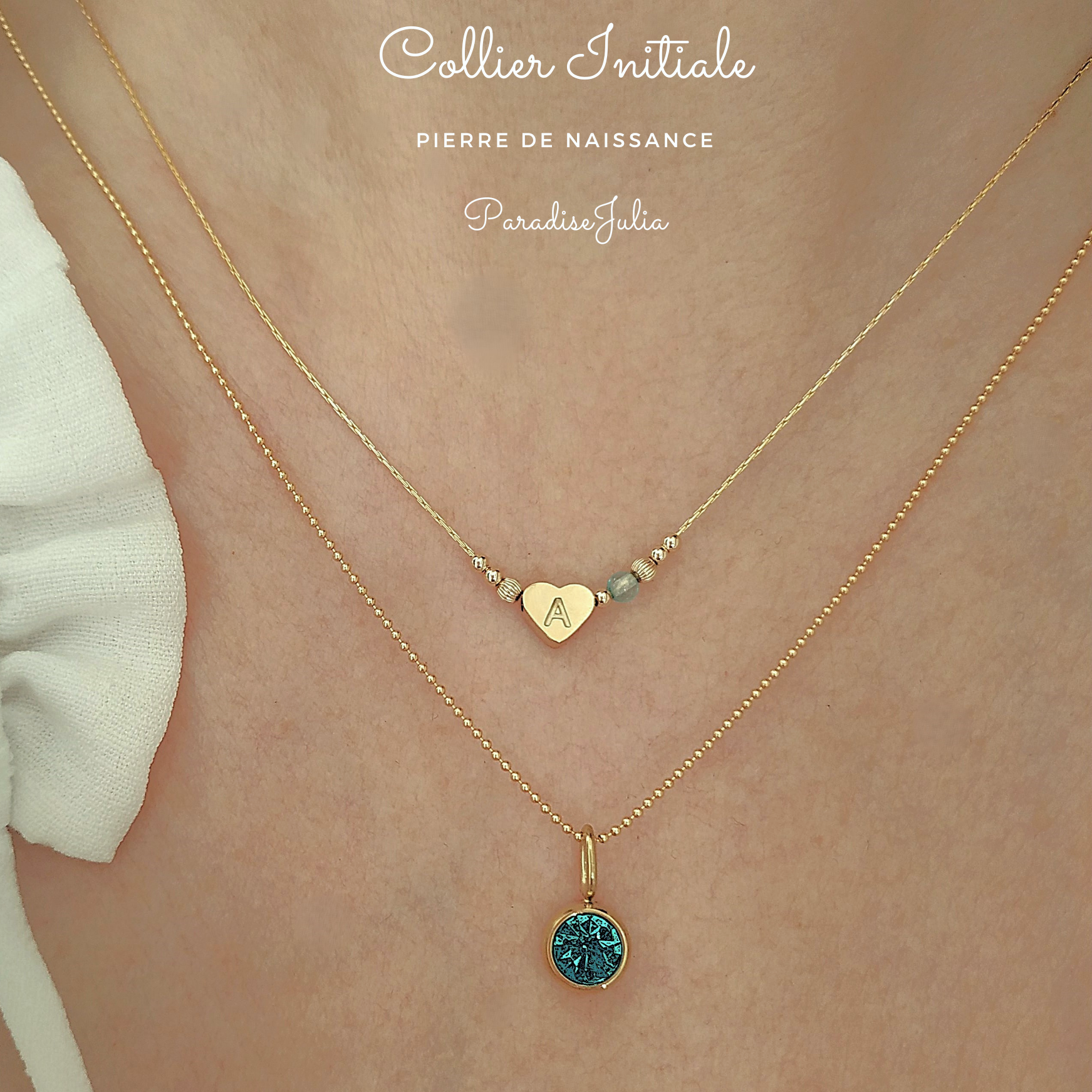 Collier Initiale et Pierre de Naissance-or gold filled-cadeau saint valentin pour femme-