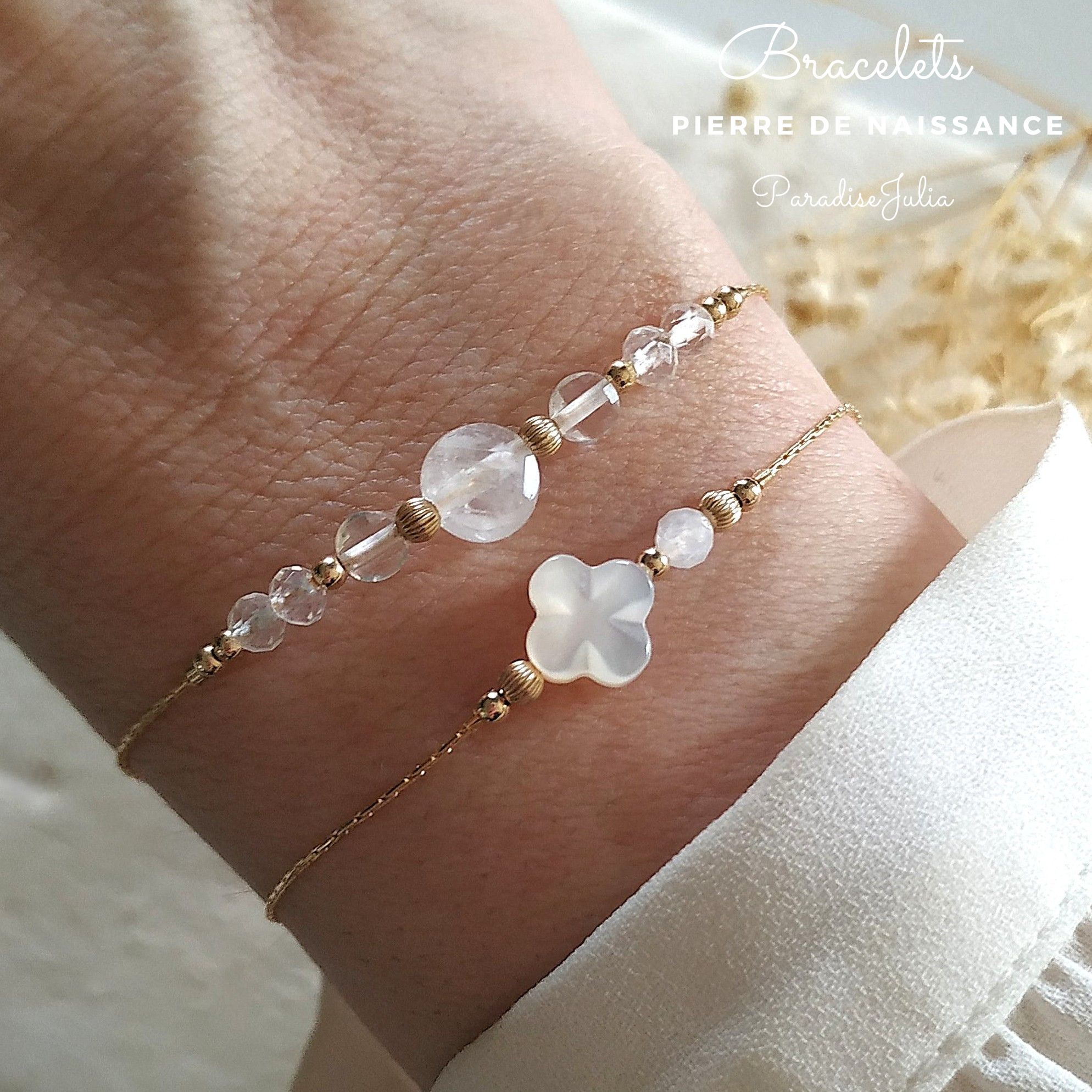Bracelet Pierre de Naissance-Avril-Cristal de Roche-Gold filled-Paradisejulia