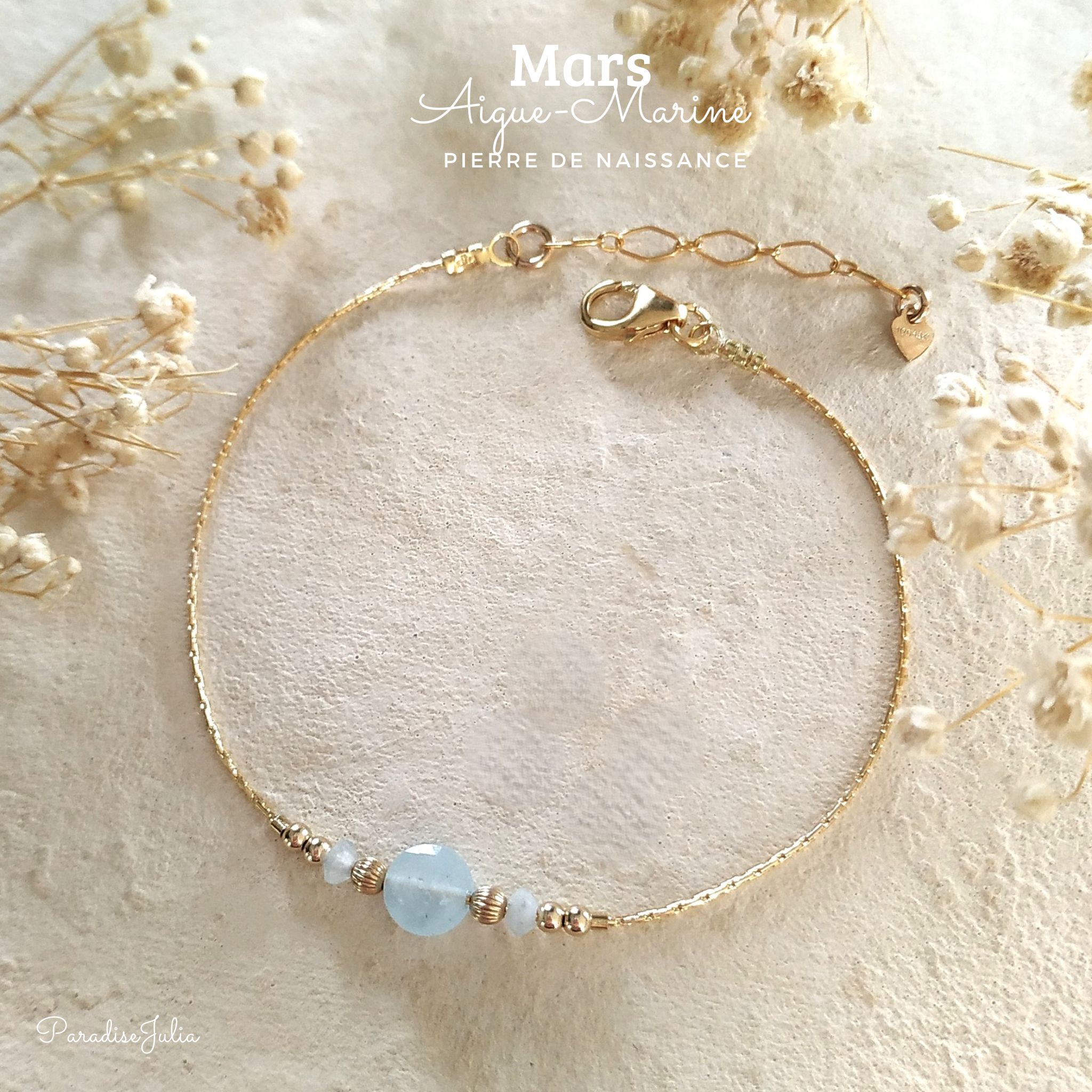 Bracelet Pierre de Naissance Mars Aigue Marine-Gold filled