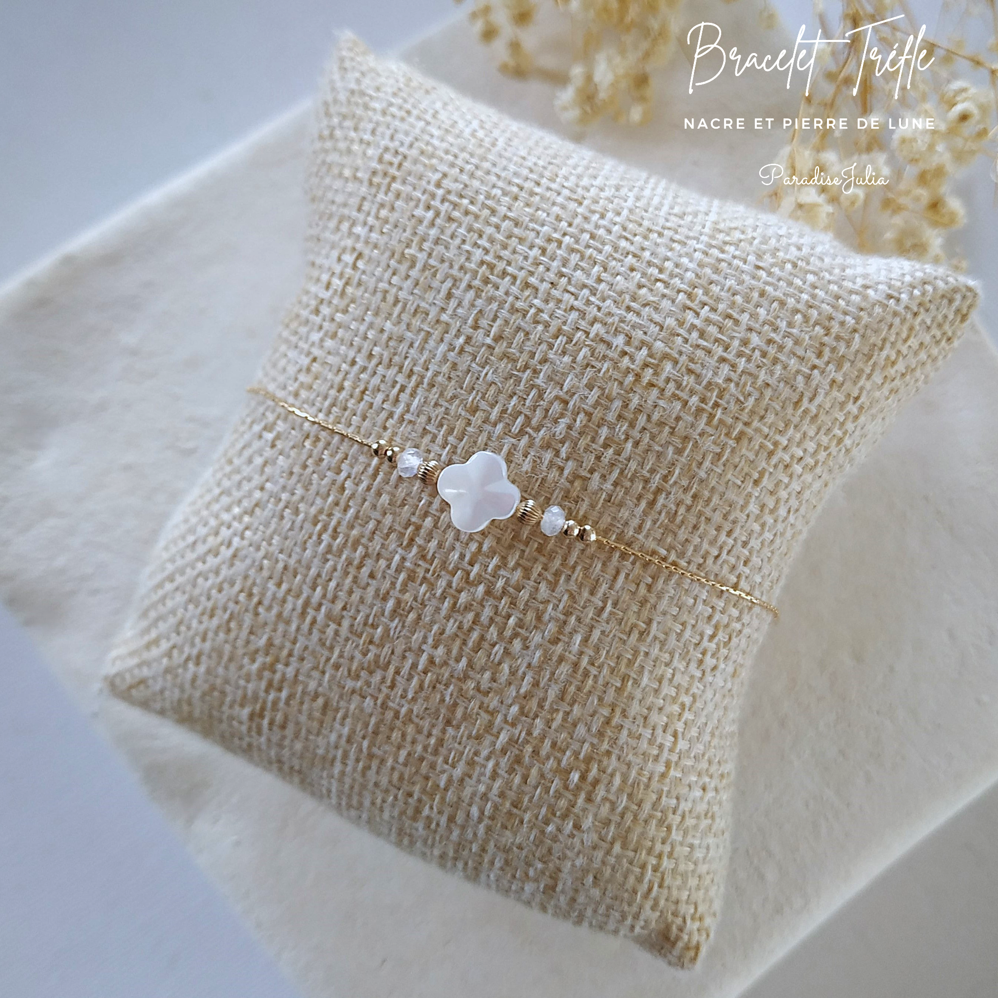 idee cadeau femme noel bracelet trefle en nacre pierre de naissance or gold filled