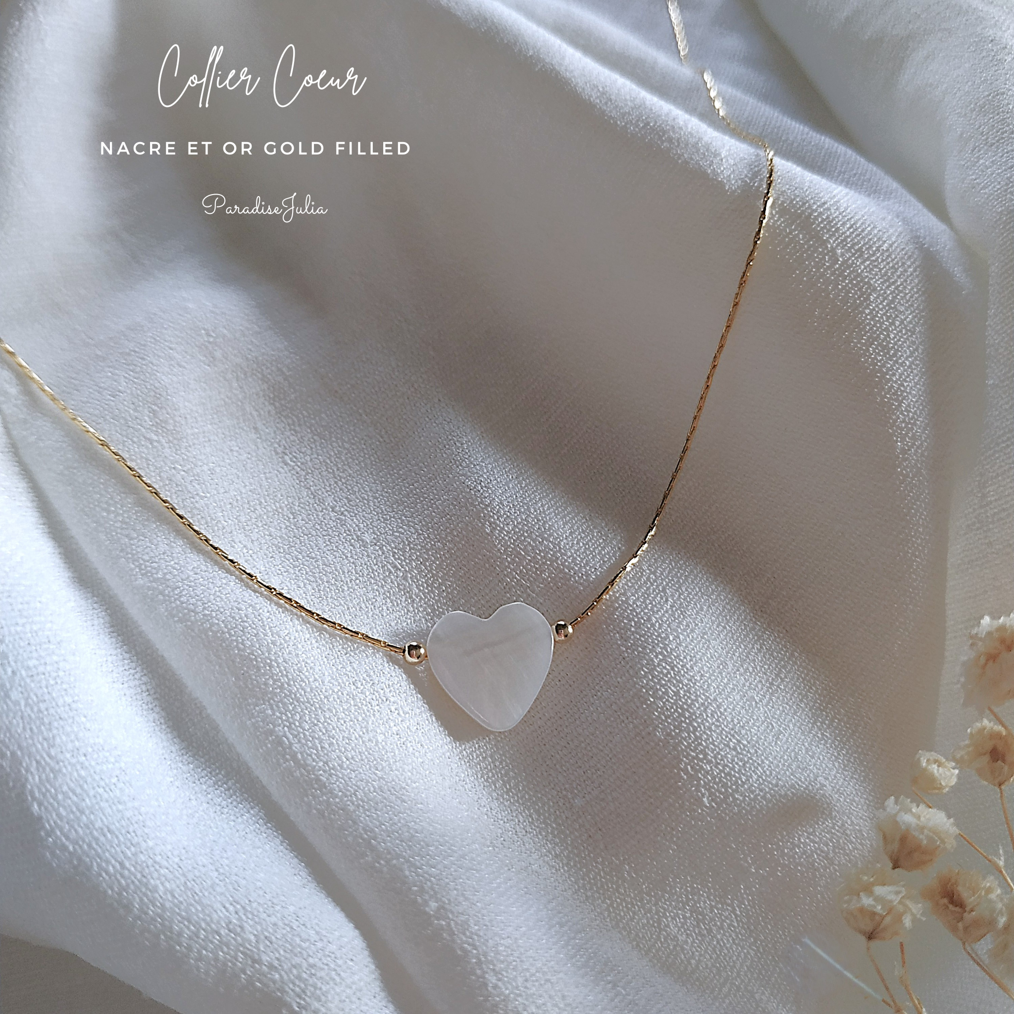 Collier Coeur en Nacre et or Gold Filled.Cadeau pour femme à offrir.ParadiseJulia