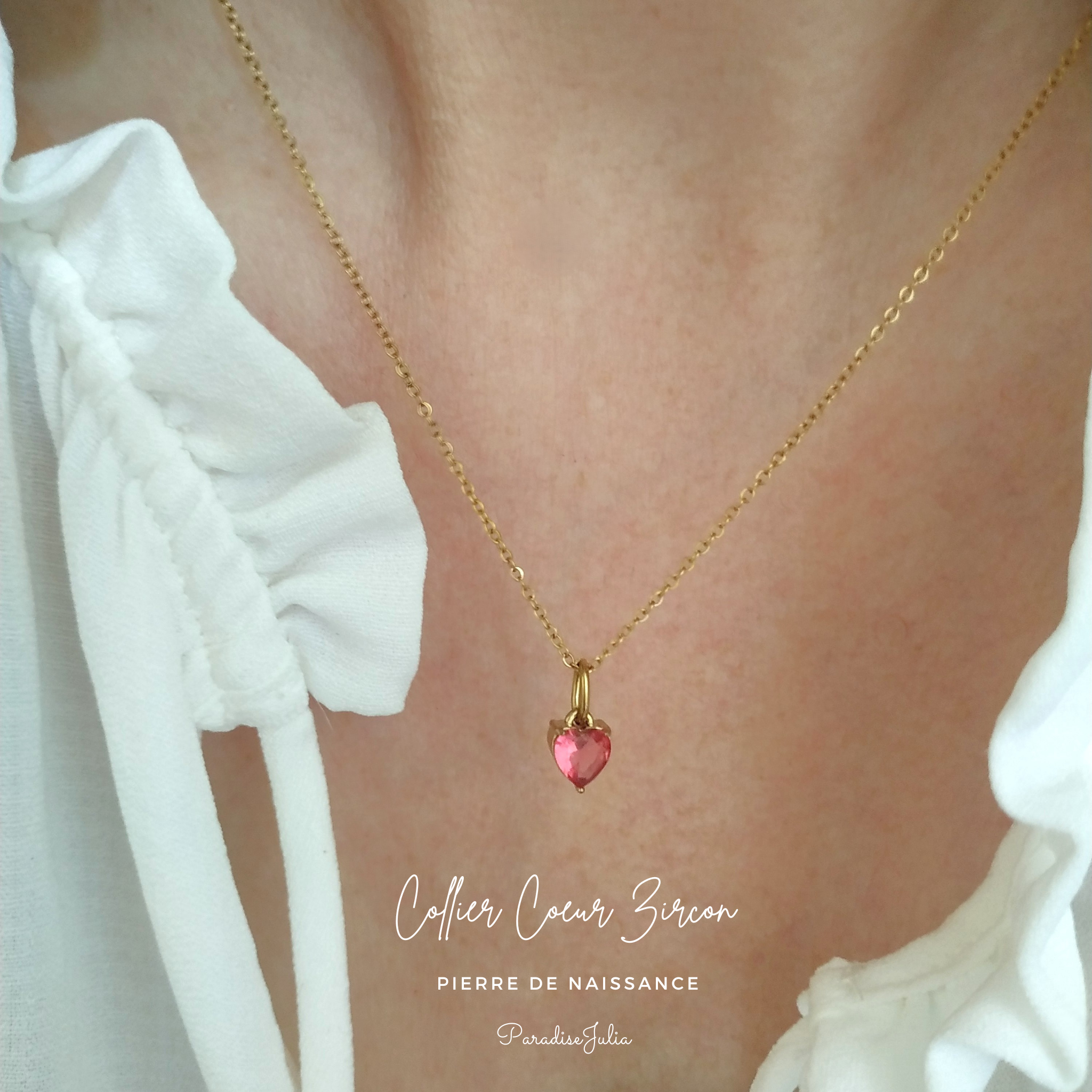 Collier Pierre de Naissance-Coeur en Zircone et or Gold Filled-Cadeau pour femme