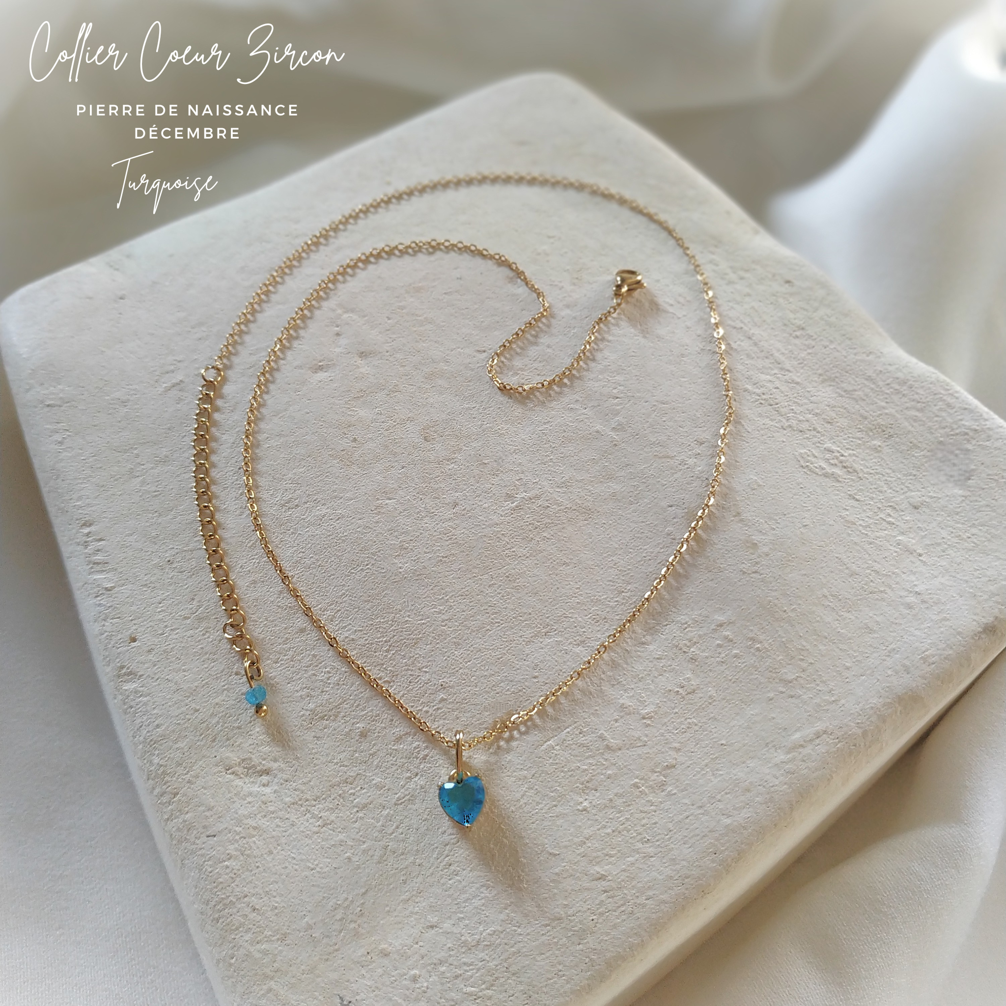 Collier -Pierre de Naissance-Coeur -Décembre-Idée cadeau femme-Paradisejulia