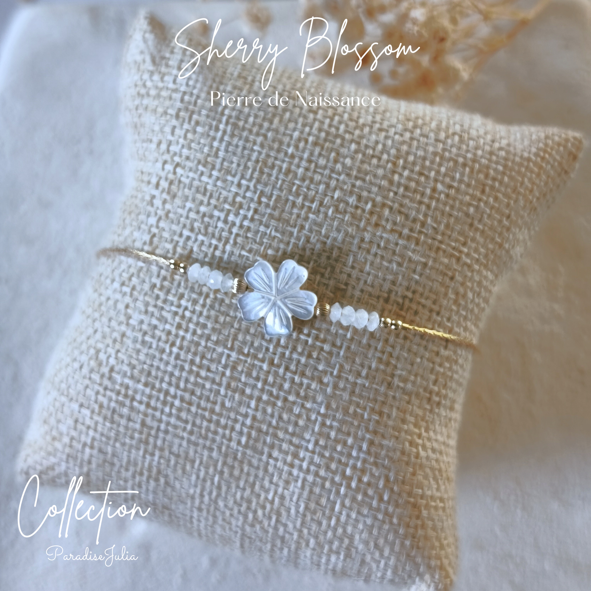 Bracelet-Pierre de naissance-fleur de sakura-Idée cadeaux de Noel pour femme-gold filled