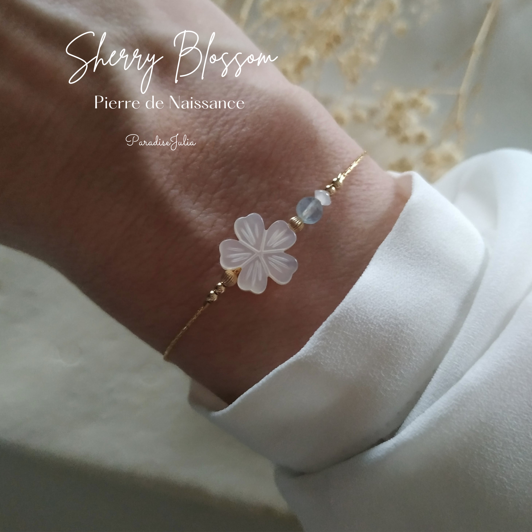 Bracelet Pierre de Naissance-Fleur de sakura en nacre &amp; or Gold filled