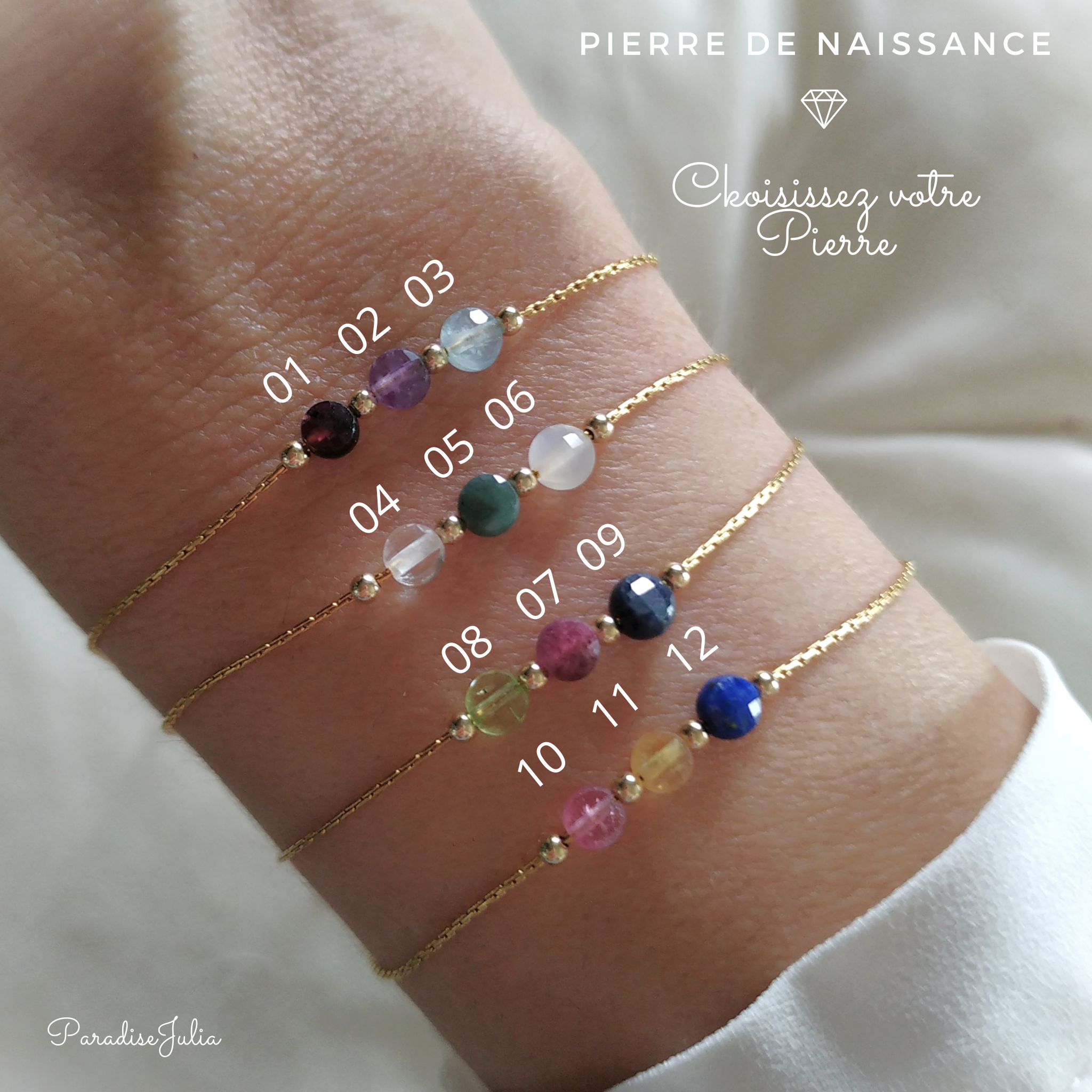 Bracelet Pierre de Naissance-ronde plate-or gold filled
