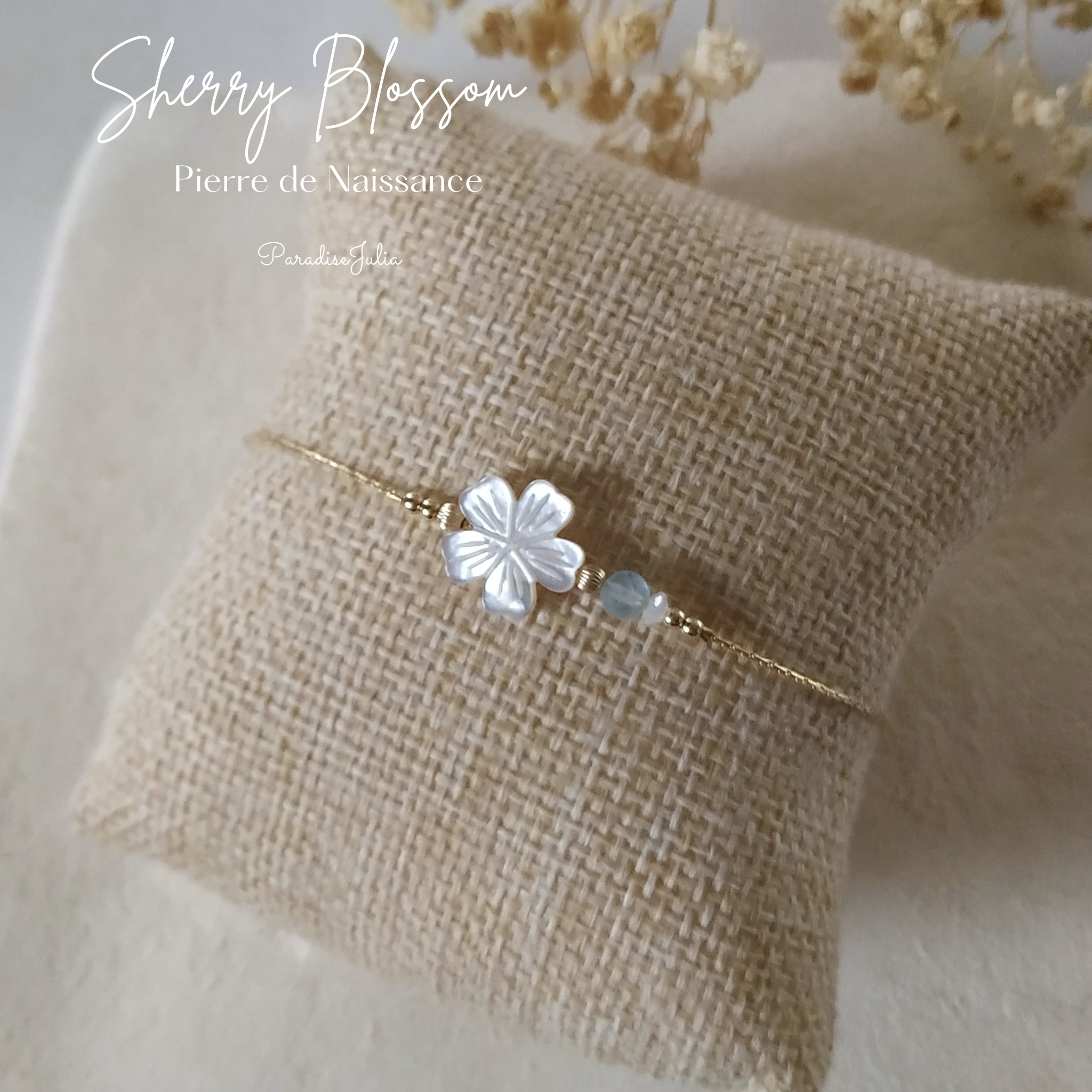 Bracelet Pierre de Naissance &amp; Fleur de Sakura en or gold filled-ParadiseJulia