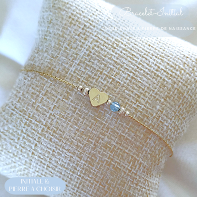 Bracelet coeur et Pierre de Naissance-personnalisé-Paradise Julia