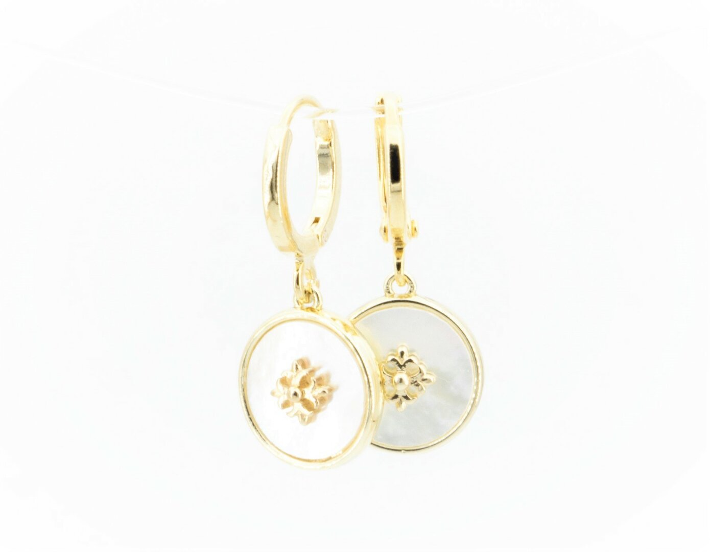 Boucles D'oreilles Créoles Plaqué Or 18K Avec Zircones Et Nacre - Tres.Or - Neuves Avec étiquettes