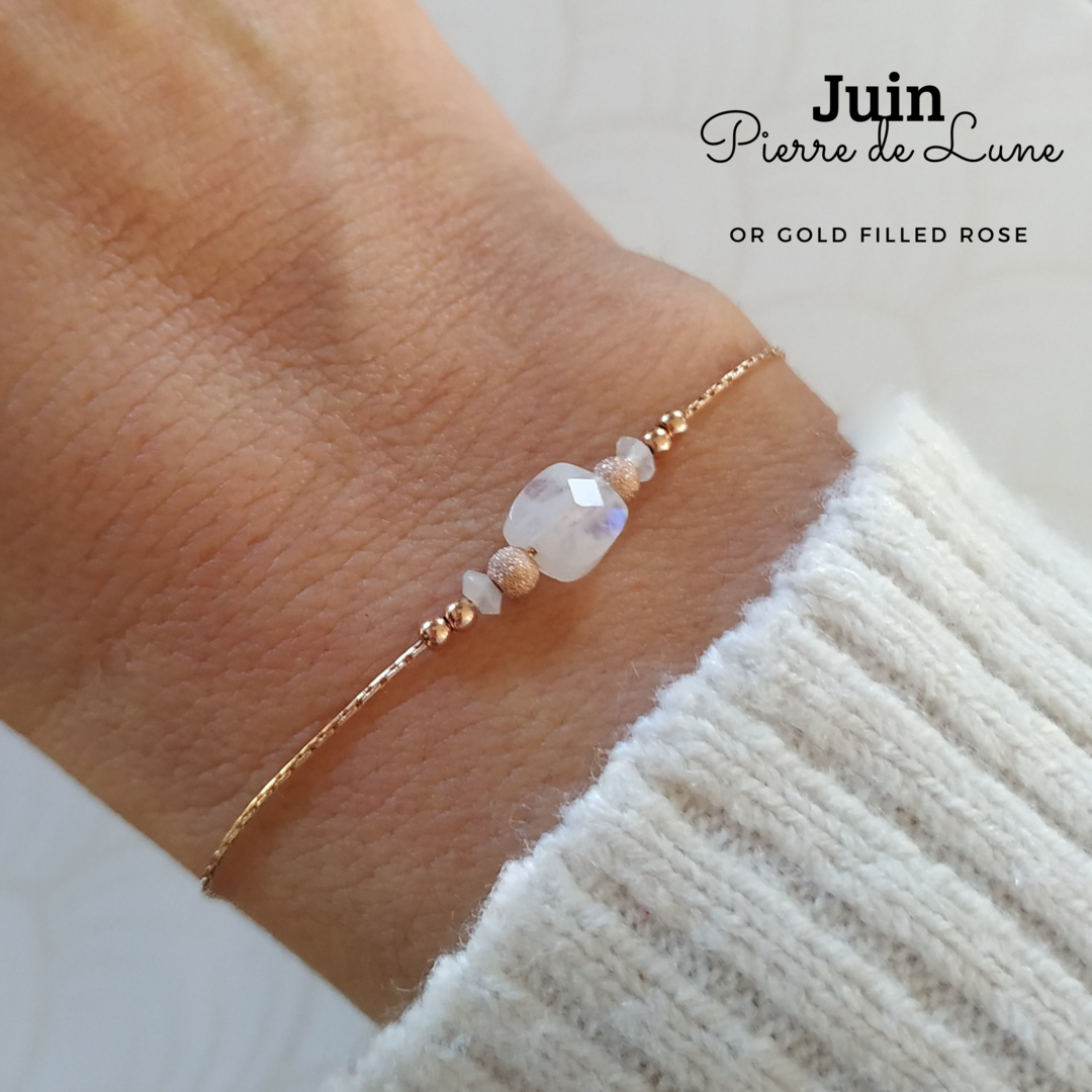 Bracelet pierre de naissance-juin-pierre de lune carré & Perles