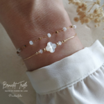Bracelet Pierre de Naissance-Tréfle Nacre-Or gold Filled-Paradisejulia