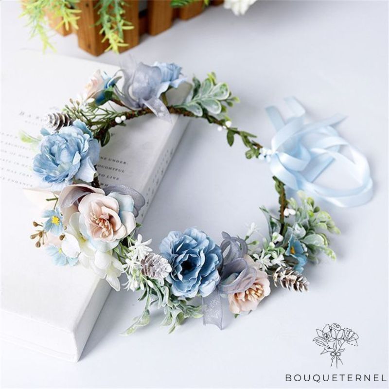 Couronne De Fleur Bleu | Fleurs Artificielles Mariage | Couronne de Fleurs | Bouqueternel