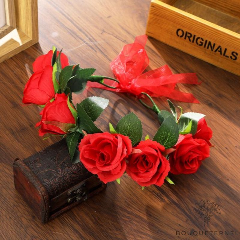Couronne De Fleur Rouge Mariage | Fleurs Artificielles Mariage | Couronne de Fleurs | Bouqueternel