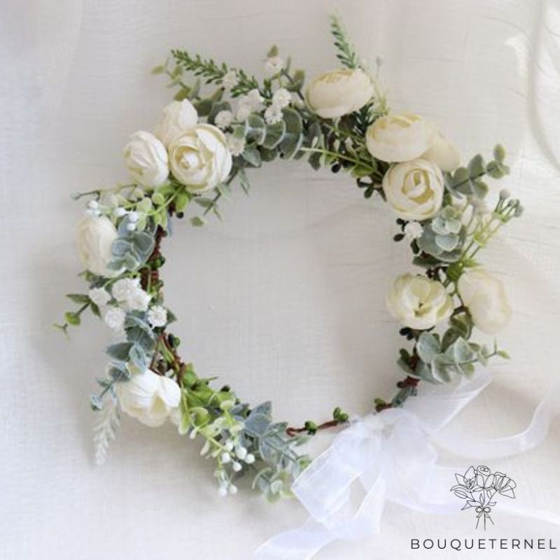 Couronne De Fleurs Blanche Mariage | Fleurs Artificielles Mariage | Couronne de Fleurs | Bouqueternel