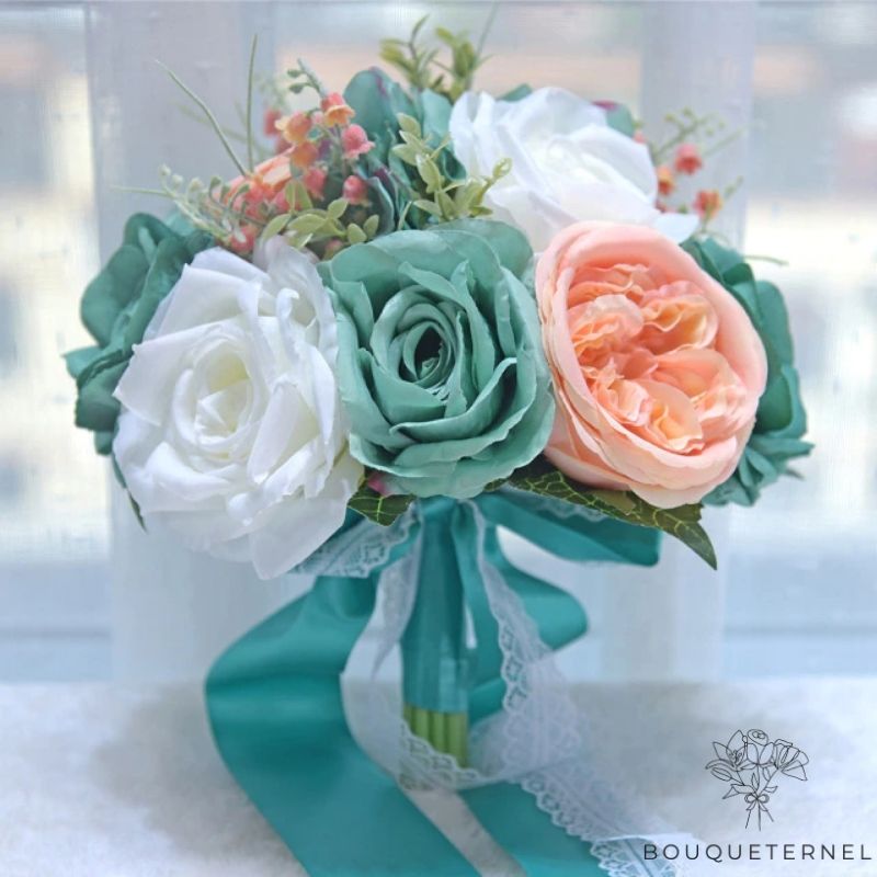 Bouquet Mariée Artificiel Turquoise | Bouqueternel