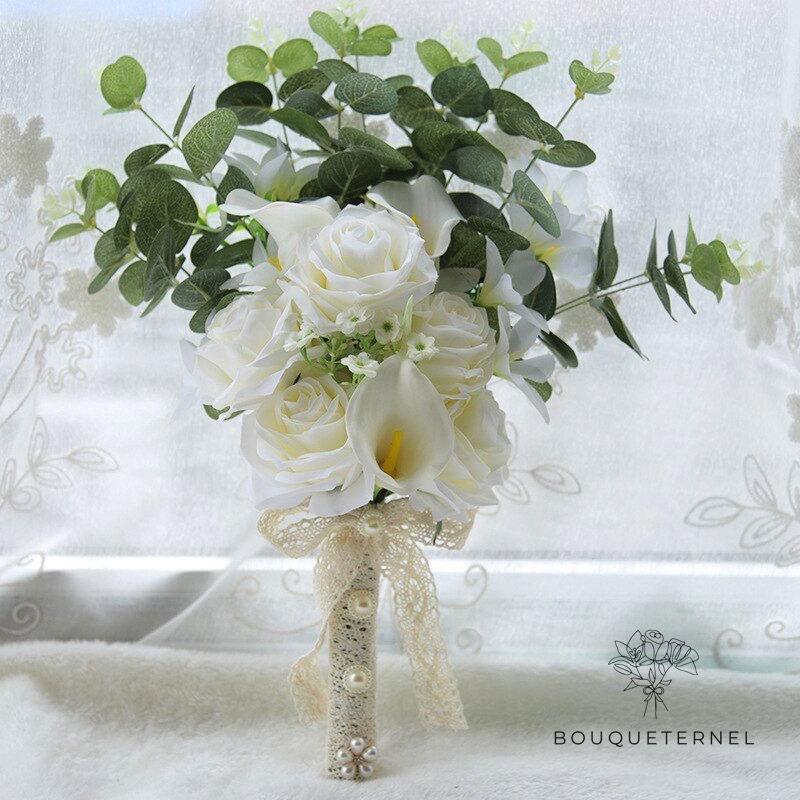 Bouquet de Mariée Pivoines & Eucalyptus Artificiels