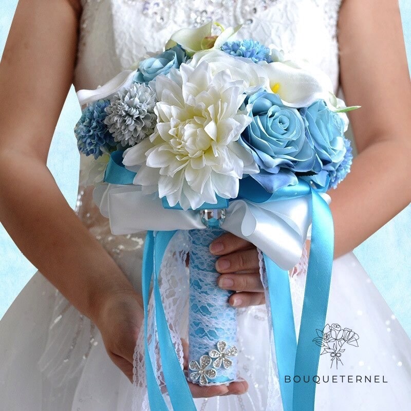 Bouquet de Mariée Artificiel Bleu | Fleurs Artificielles | Renoncules Artificielles | Bouqueternel