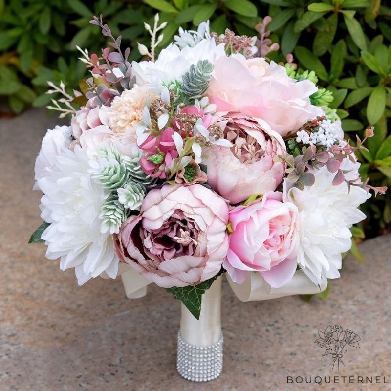Bouquet de la Mariée de Pivoine Rose et Blanc | Bouquet Artificiel | Pivoines Artificielles | Bouqueternel