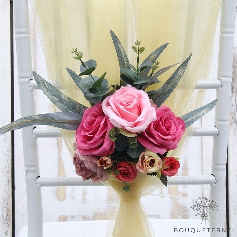 Décoration Chaise Mariage Mairie Roses | Bouquet Artificiel | Pivoines Artificielles | Bouqueternel