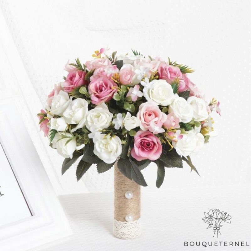 Bouquet Mariée En Ligne Blanches &amp; Roses Pâles | Bouquet Artificiel | Pivoines Artificielles | Bouqueternel