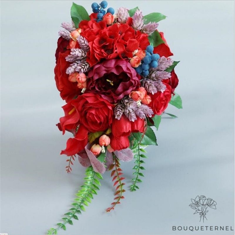 Bouquet de fleurs artificielles Tombantes de Mariage Rouges | Bouquet Artificiel | Pivoines Artificielles | Bouqueternel