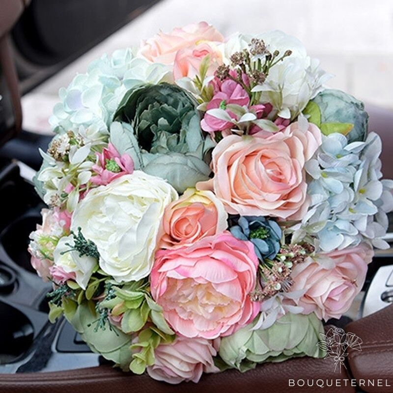 Bouquet de fleurs Rond Mariage | Bouquet Artificiel | Pivoines Artificielles | Bouqueternel