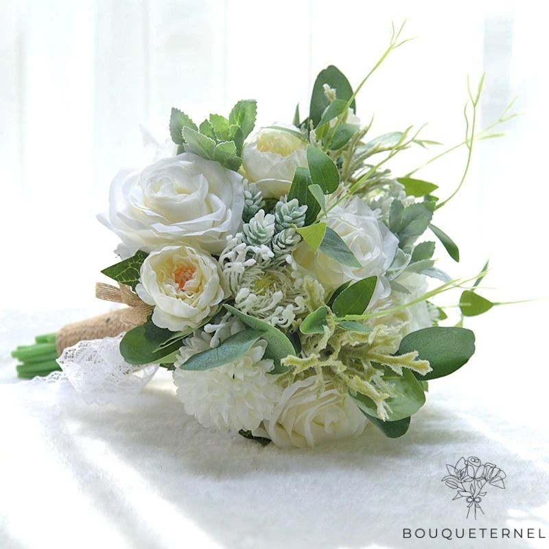 Bouquet Rond de Mariage Vert et Blanc