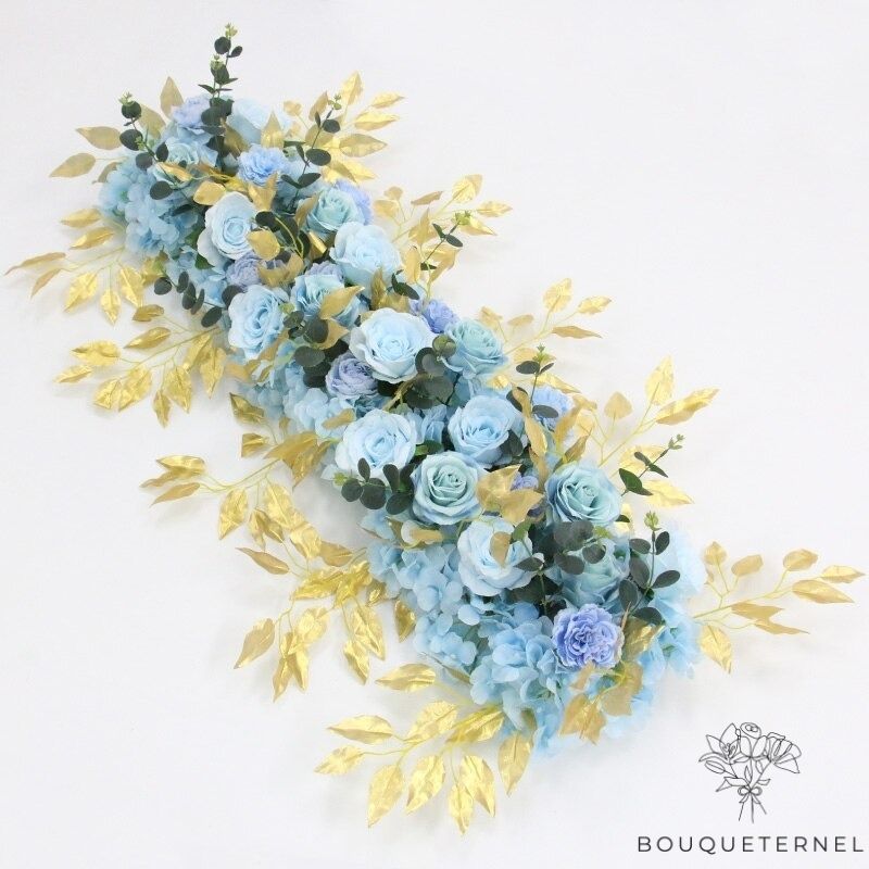 Décoration Table Bleu Et Or | Fleurs Artificielles Mariage | Centre de Table Mariage | Bouqueternel
