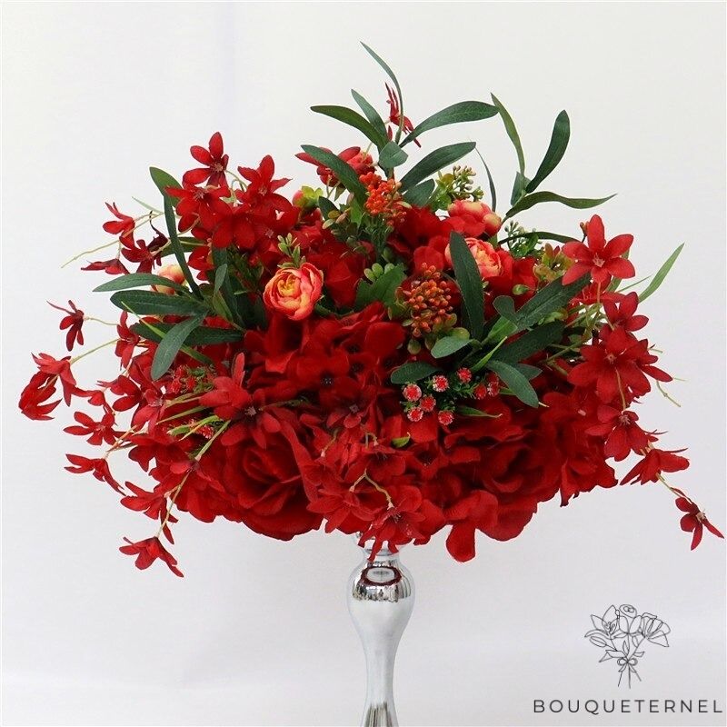 Décoration De Table Thème Campagne Rouges | Bouquet Artificiel | Roses Artificielles | Bouqueternel
