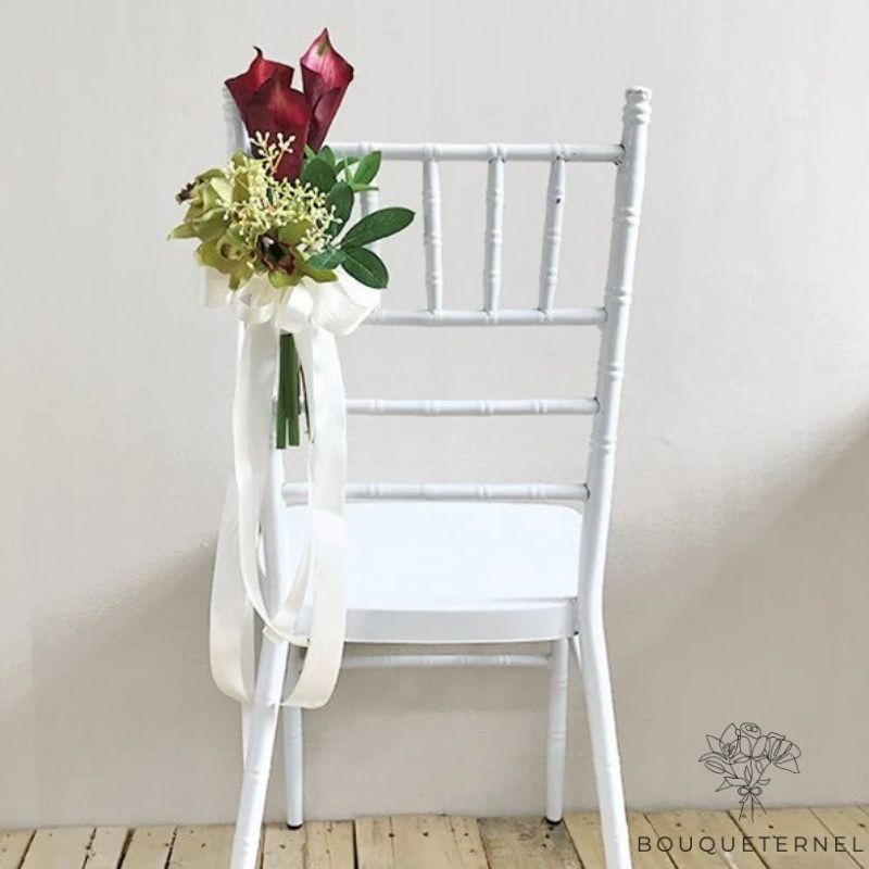 Déco florale Mariage Chaise Rouge | Fleurs Artificielles Mariage | Déco Chaise Mariage | Bouqueternel