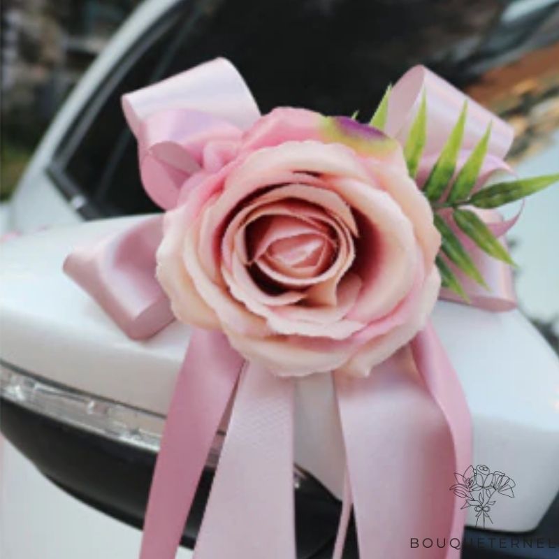 Decoration capot de voiture avec fleurs - roses pêche en forme de