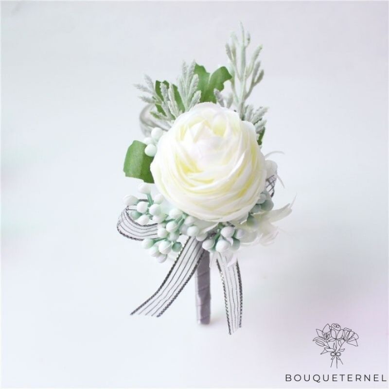 Boutonnière Témoin Mariage blanche | Fleurs Artificielles Mariage | Boutonnières de Mariage | Bouqueternel