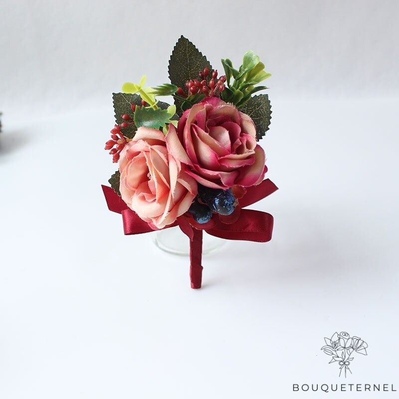 Fleurs Boutonnières De Mariage rouge | Fleurs Artificielles Mariage | Boutonnières de Mariage | Bouqueternel