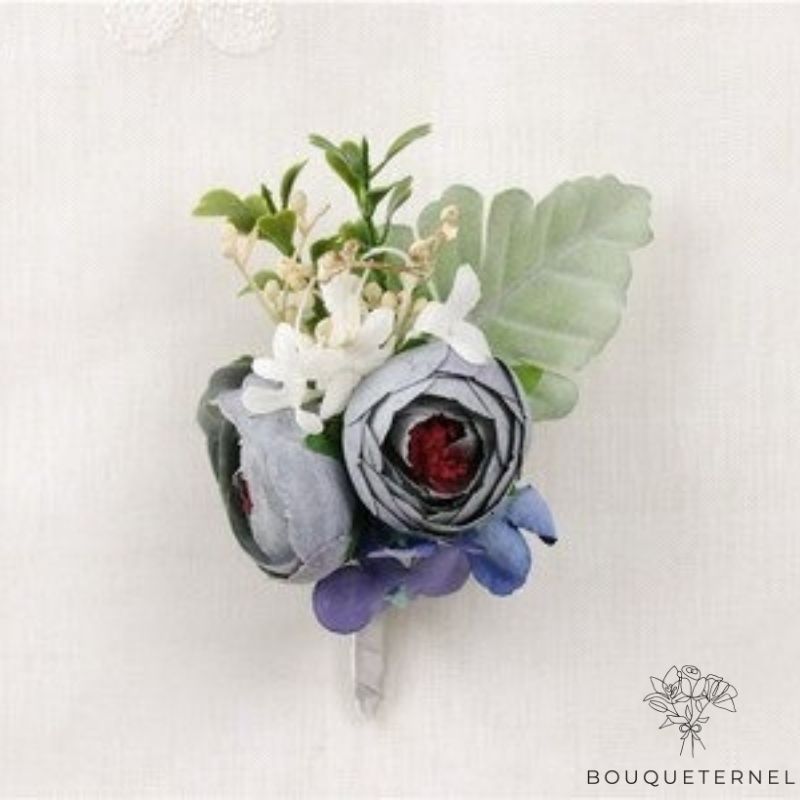 Boutonnière Fleur Mariage Homme bleue | Fleurs Artificielles Mariage | Boutonnières de Mariage | Bouqueternel