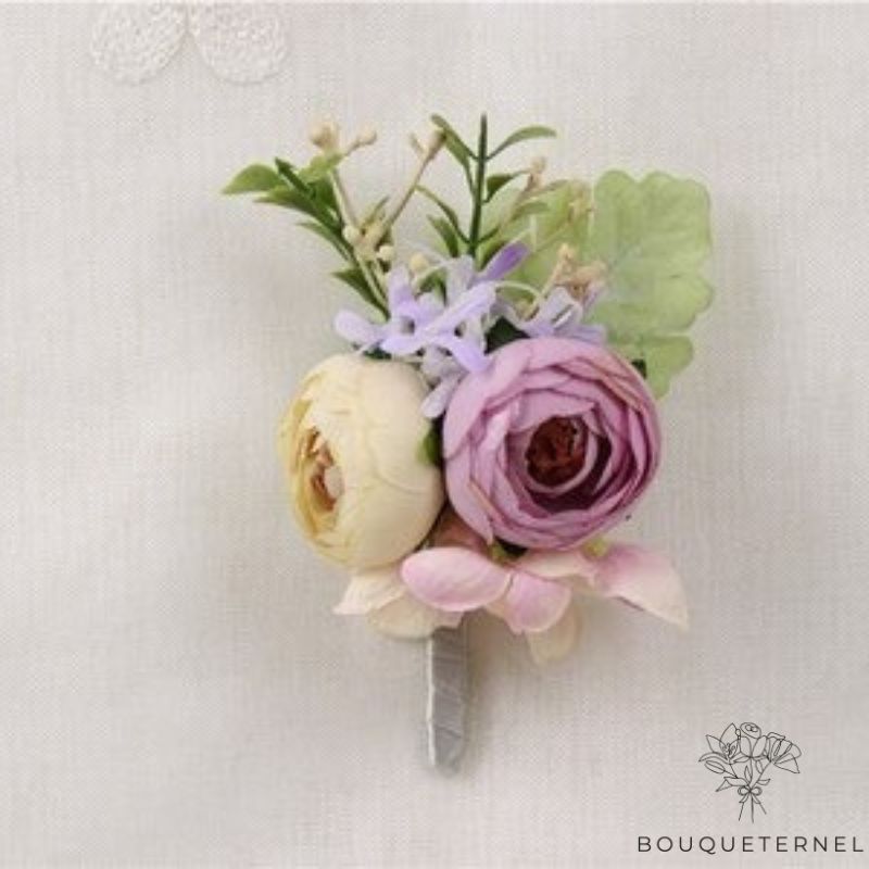 Boutonnière Mariage Demoiselle D'honneur violette | Fleurs Artificielles Mariage | Boutonnières de Mariage | Bouqueternel