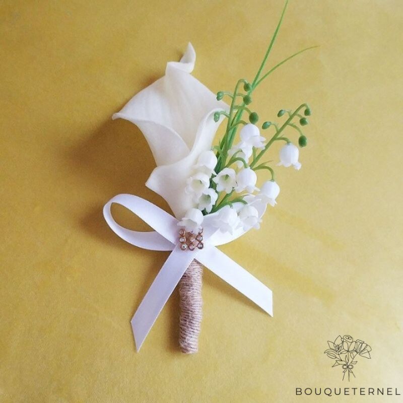 Fleur De Lys Boutonnière blanche | Fleurs Artificielles Mariage | Boutonnières de Mariage | Bouqueternel