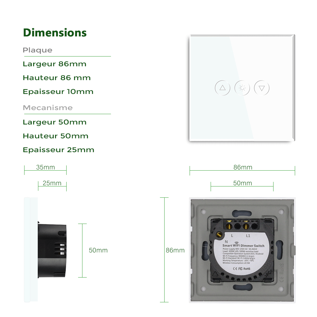 Variateur connecté cotes