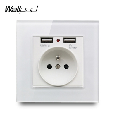 Panneau mural en verre cristal double prise de courant avec prise de terre 16 A EU avec double port de charge USB 5 V 2 A