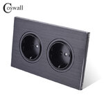Coswall-luxueux-panneau-en-aluminium-noir-16A-Double-EU-prise-de-courant-murale-Standard-avec-serrure