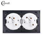 Coswall-luxueux-panneau-en-aluminium-noir-16A-Double-EU-prise-de-courant-murale-Standard-avec-serrure